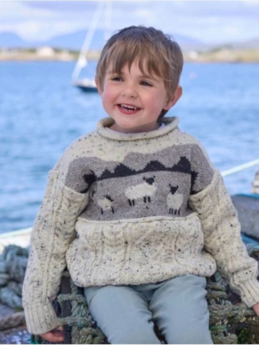 Wool Patterned Sheep Crewneck Sweater - Natural
